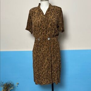 Vintage Robbie Bee Silk Animal Print Vneck dress size 8 , 80s style